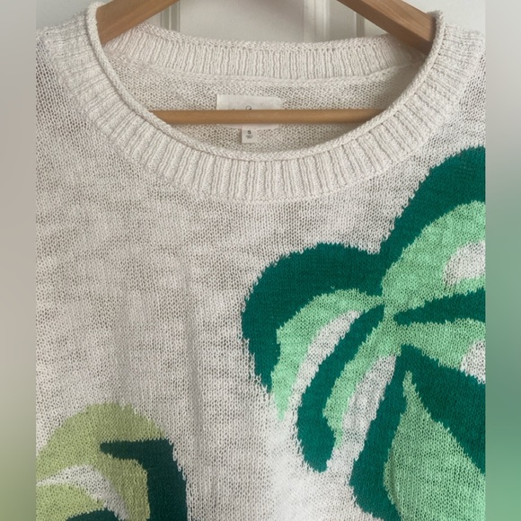 LOFT Lou & Grey Palm Leaf Sweater Size S Cotton Blend Casual Summer White Green - Picture 7 of 16